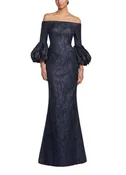 Alexander By Daymor Off The Shoulder Jacquard Gown With Puff Sleeves