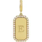 14K Gold Diamond Engravable Dog Tag Pendant