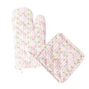 8 OAK LANE | Pink Tennis Stripe Oven Mitt Set