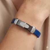 0.25 Ct Round Diamond Men’S Bracelet – Sterling Silver White With Rubber Strap (Blue/Black)