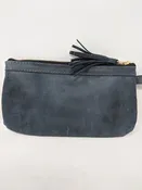 FULL GRAIN FADED DENIM  LEATHER WRISTLET CLUTCH