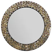 DecorShore 24" Golden Brown Round Handmade Crackled Glass Decorative Mosaic Wall Mirror (Golden Sands)