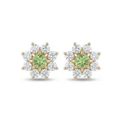 14K 0.12cttw Round Green Paraiba 0.33cttw VS White Diamonds Stud Earrings