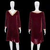 1920s Red Velvet & Lace Detail Dress – Size S/M