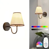 Battery-Powered Wall Light, Wireless Wall Light with Dimmable Bulb and Remote Control, Led 15-Color Rechargeable Wall Light, with Fabric, Suitable for Bedroom, Living Room, Hallway Wall Decoration