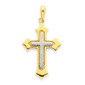 14KT Two-tone Gold Fleur de lis Cross Pendant D1559