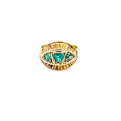 0.30tcw Natural Emerald Trillion Faceted & Round Cut Vintage Ring 18K Yellow Gold
