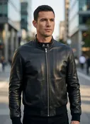 Men’s Black Leather Bomber Jacket