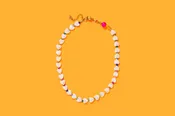 Beaded Necklace - Pearl Hearts + Multi-Colored Beads - Emma
