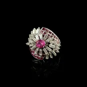 14K White Gold Diamond and Pink Sapphire Cluster Ring — Trésor