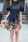 3D Floral Black Dress