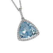 14 Karat White Gold 16" Aqua with Diamond Bezel/Bail, Aqua=5.35ct, 39Dias=.30tw