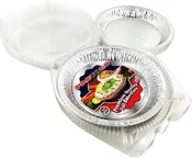 10" Foil Pie Pan 1-3/16" Deep w/Clear Low Dome Clamshell Container Combo 50/PK