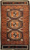 30265 Antique Original Baluch with 3 Medallions and Unique Knotted eilam Ends