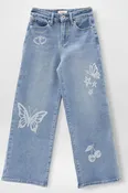 Girls Tattoo Print Wide Leg Jeans