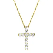 11 Round Diamond Cross Necklace in 14K Yellow Gold