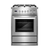 24 in. 2.7 Cu. Ft. Single Oven Gas Range with 4 Burner Cooktop and Heavy Duty Cast Iron Grates in Stainless Steel (COS-244AGC)
