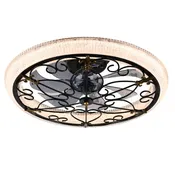 20" Caged Ceiling Fan With Remote Control And Crystal Sand Lampshade - Matte Black