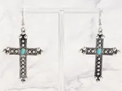 2248 H18 WESTERN CROSS EARRINGS TURQ