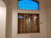 H2 - Wood Triple Casement Window w/ Arched Transom, ~80x70, Grid Lites