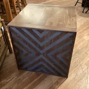 (1/2) Square Wood End Table w/ Geometric Carved Sides
