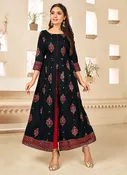 Black Rayon Printed Long Kurti