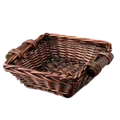 10.5" Square Brown Stain Willow Basket W/ Wooden Ear Handles