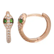 14k Rose Gold 11mm Green Eye Snake Diamond Huggie Earrings .15ctw