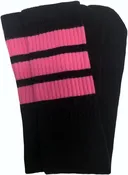 Kids Black tube socks with BubbleGum Pink stripes style 1
