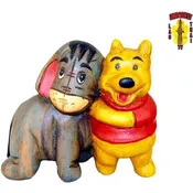 10" Handcrafted Wood Bear and Friend Carving