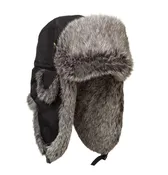 Mad Bomber Black Bomber Hat with Grey Rabbit Fur