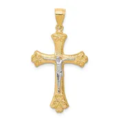 10K and White Rhodium Fleur De Lis Crucifix Pendant