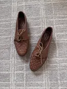 70s Dexter Woven Leather Oxfords - Vintage Brown Lace-Up Loafers — Dusty Rose Vintage