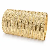 Gold Plated Dozen Bangle, Diamond Cutting Finish, Golden Finish, 03.08.0142.01 (04 MM Thickness, One size fits all)