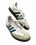 Adidas Size 7.5 Cream/Teal Stripe Suede Designer Sneakers