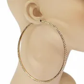 100mm GOLD HOOP EARRINGS CLEAR STONES ( 0140 2c )