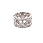 0.57ct Natural Colorless & Blue Diamond Pave Band Ring 18K White Gold