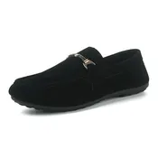 Men's Black Slip-On Loafers with Metal Bit Detail and Moc Toe