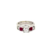 14kt White Gold & Ruby Accented Princess Cut Diamond Engagement Ring