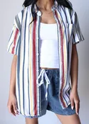 Oversize Bold Stripe Stripe Button Down Shirt