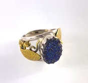 Blue Druzy Brass RIng