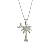 0.50 CTW Diamond Crescent Moon & Palm Tree Pendant in Sterling Silver