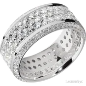10 mm wide/High Bevel/14K White Gold band with a Bevel Eternity arrangement of .01 carat Round Diamond stones in a Bead setting and featuring a a 3 Row Eternity arrangement of .03 carat Round Diamond stones in a Bead Channel setting