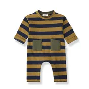 1 More In The Family - Pocket Romper - Navy & Ochre Stripe