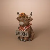 12.2"H Resin Harvest Highland Cow w/ Welcome Sign