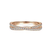 14K Rose Gold Criss Cross Diamond Stackable Ring