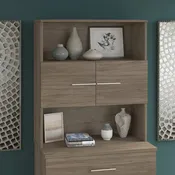 36W Bookcase Hutch with Open Shelves and Cabinet Storage