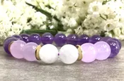 10mm Natural Amethyst Purple Jade Moonstone Bracelet Healing Crystals Success Abundance Wealth Stretchy Bracelet Reiki Jewelry