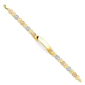 14K Tri-Color Gold Quinceañera Filigree ID Bracelet – Sweet 15 Engravable Bracelet