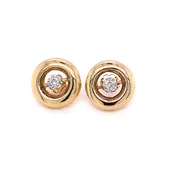 0.14ct Natural Diamond Vintage Circle Stud Earrings 14K Yellow Gold
